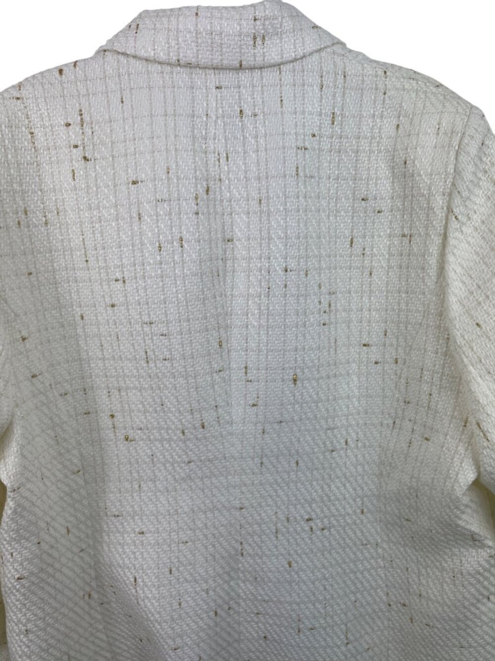 Mina Self Tweed Blazer Jacket Size XXL Ivory Gold Thread Plaid Double Breasted - Picture 8 of 12